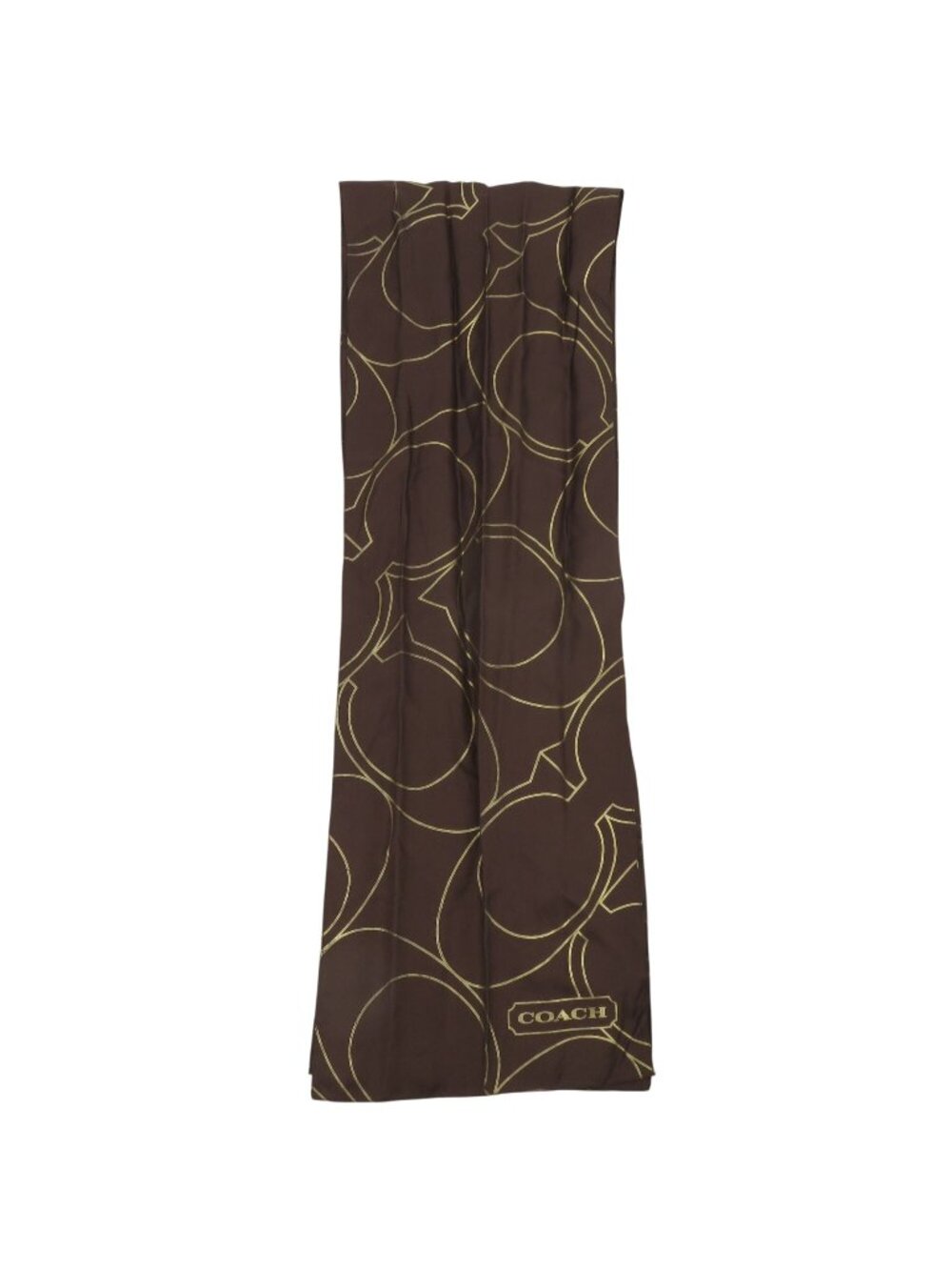 VTG Coach Signature Logo Metallic Gold Brown All Silk Rectangle Scarf Long Italy